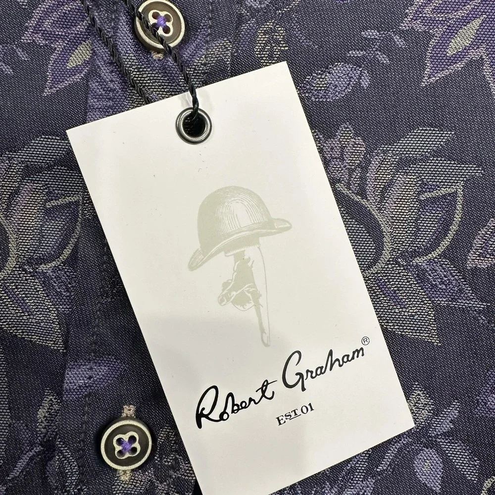 Robert Graham Kamil Indigo Floral Button Shirt Men's XL Tailored Fit NWT Luxury - Picture 5 of 9